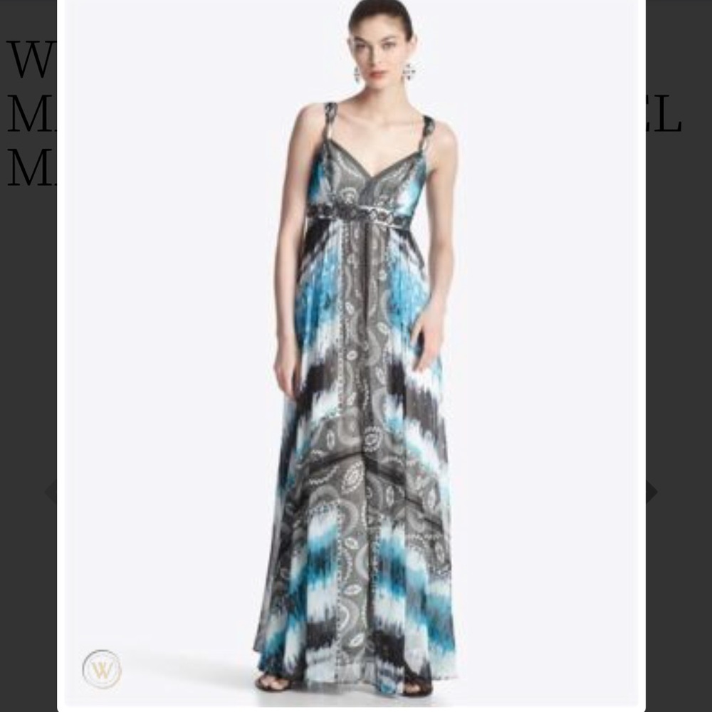 WHITE HOUSE BLACK MARKET SILK BLUE JEWEL MAXI